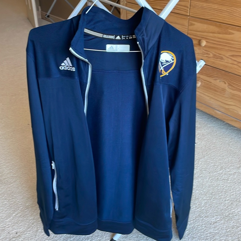 Adidas zip up track jacket Buffalo Sabres on front of jacket. Mens large